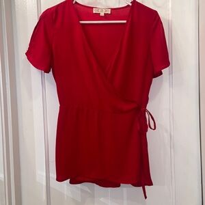 Pink Rose Wrap Front Shirt with Tie Closure